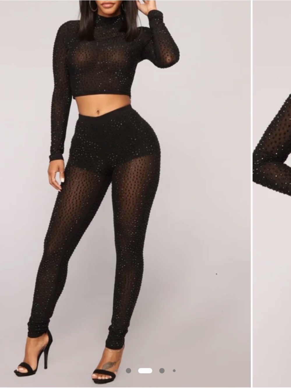 Black Embellished Sheer High-Waist Leggings With Matching Top
